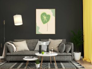 abstract green leaf wall art canvas